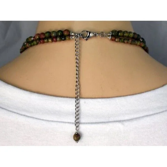 Handcrafted Necklace Earring Set .925 SS Horse Pendant Unakite Swarovski Crystal - Picture 3 of 4